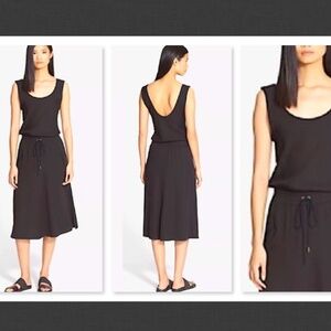 NEW Helmut Lang Black Sleeveless Drawstring Waistband Midi Dress  Size Large